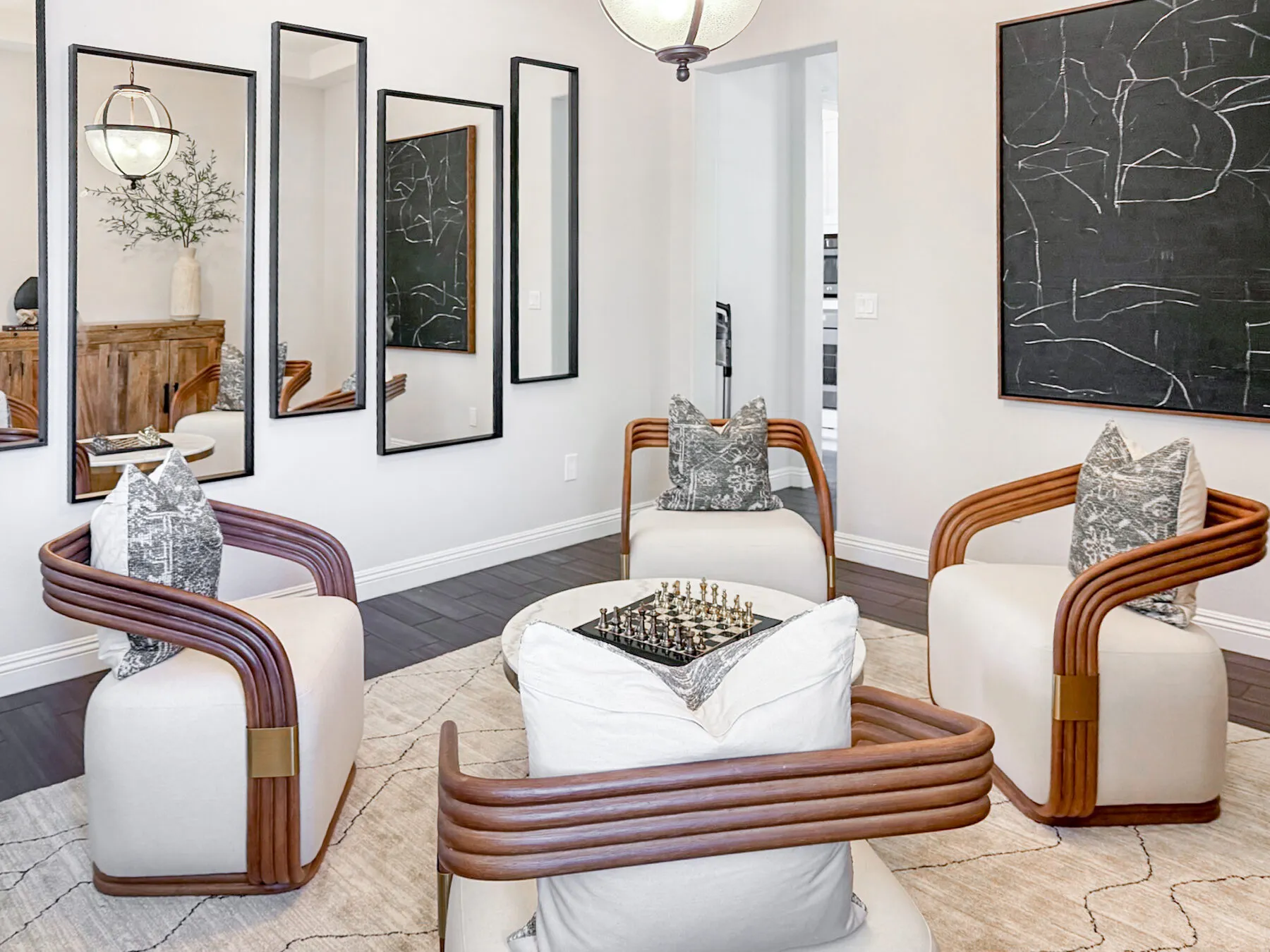Cane Lounge Chairs Around a Chessboard