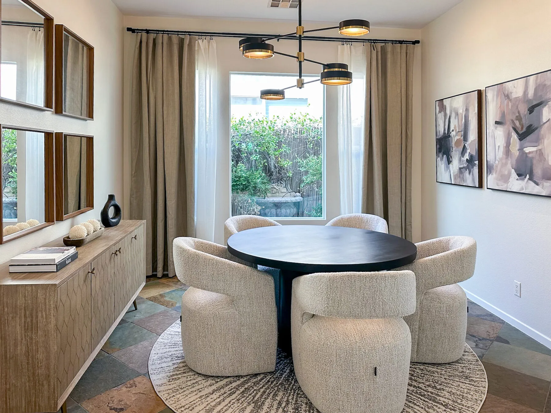 Round Dining for Four with Brass Chandelier