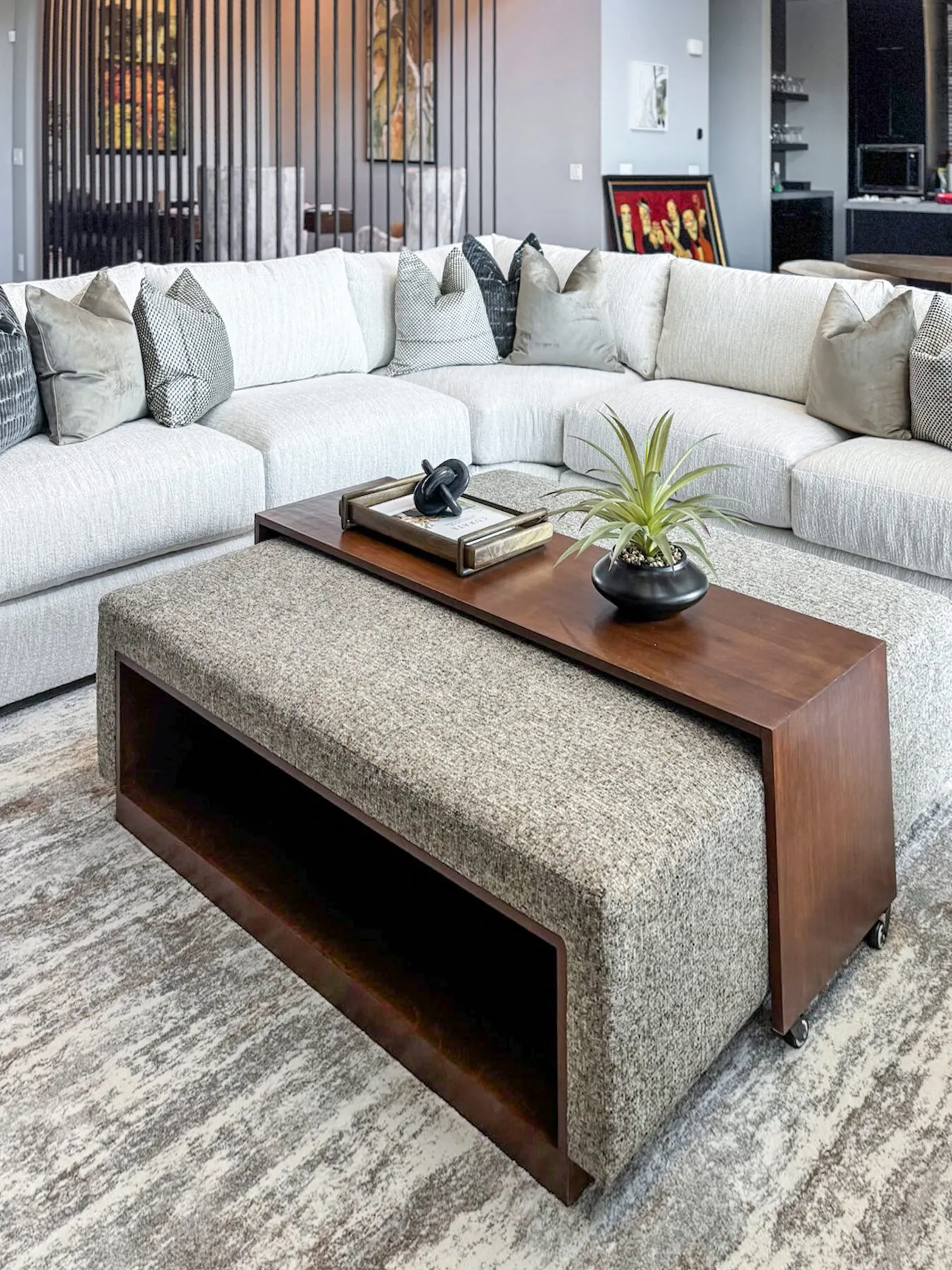 Sectional and Wood-Slat Partition View