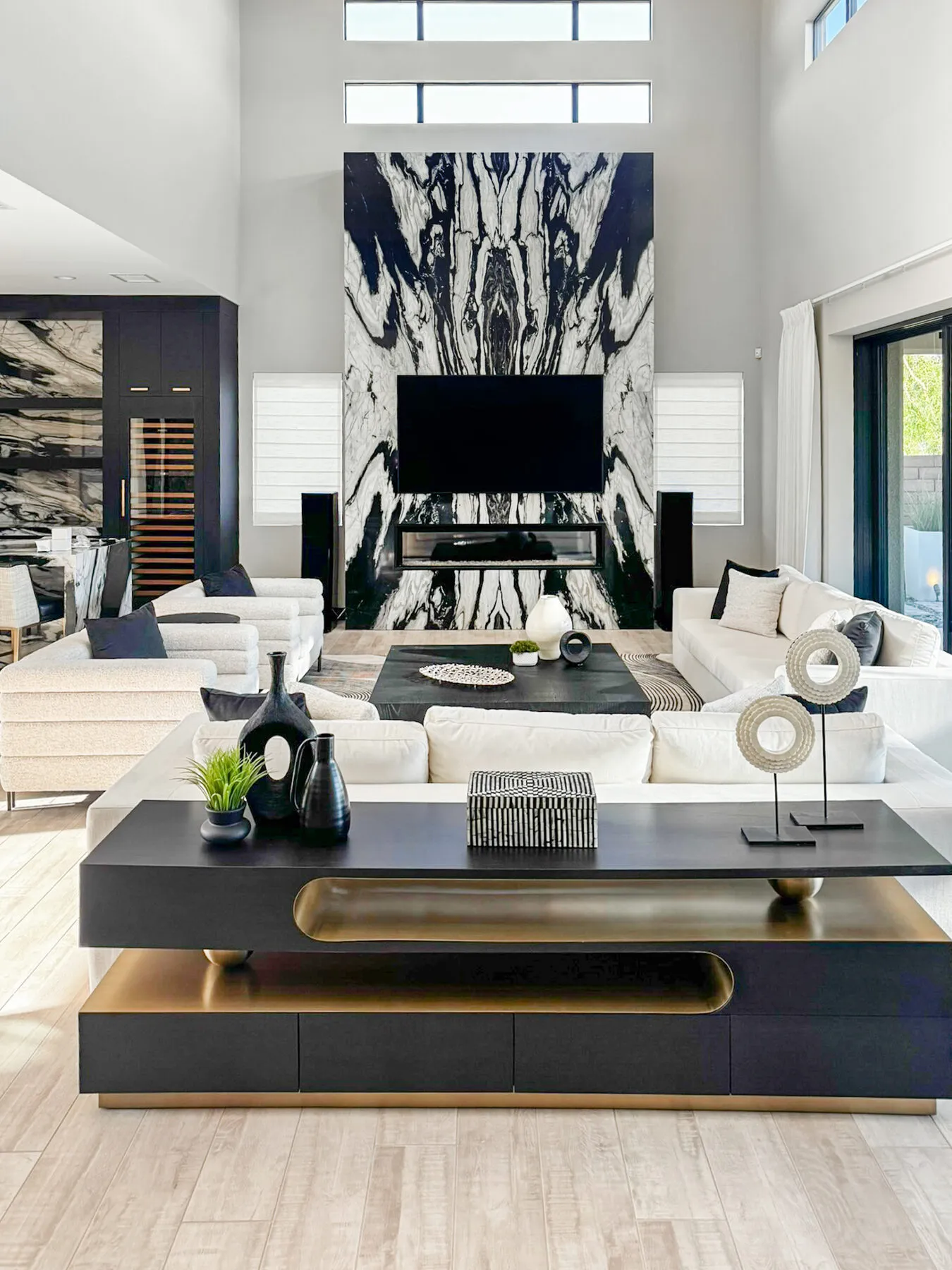 Two-Story Living with Book-Matched Marble