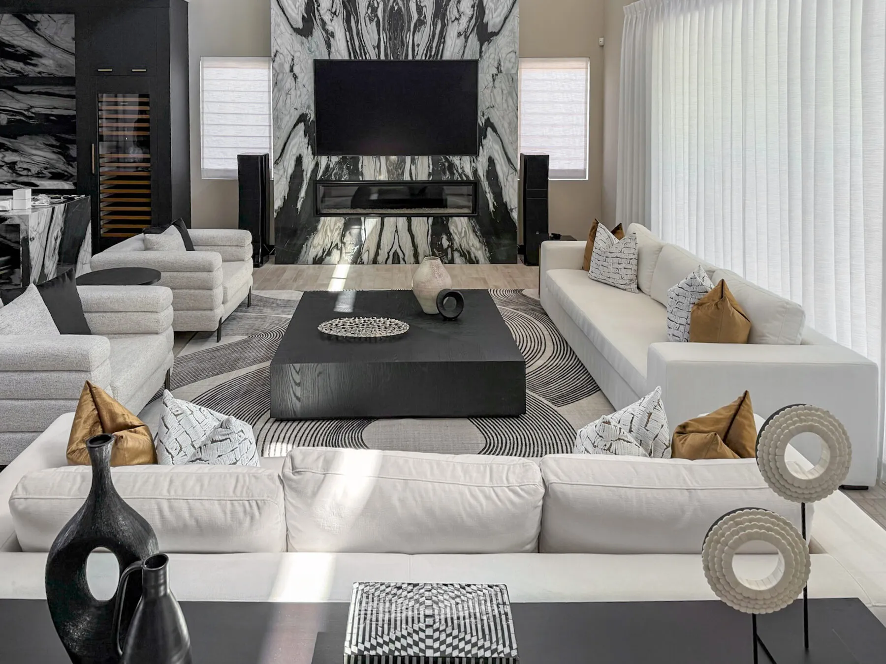 Marble Feature Wall with Sculptural Sofa Set