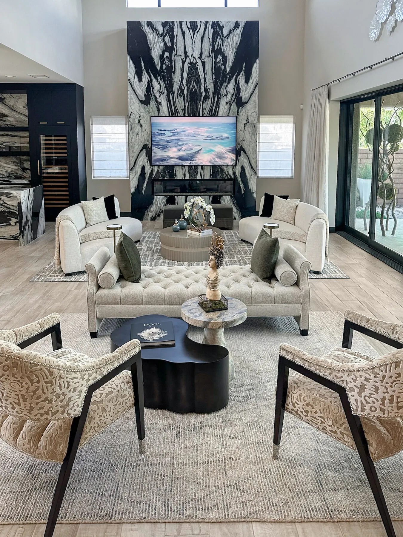 Patterned Accent Chairs with Seascape View