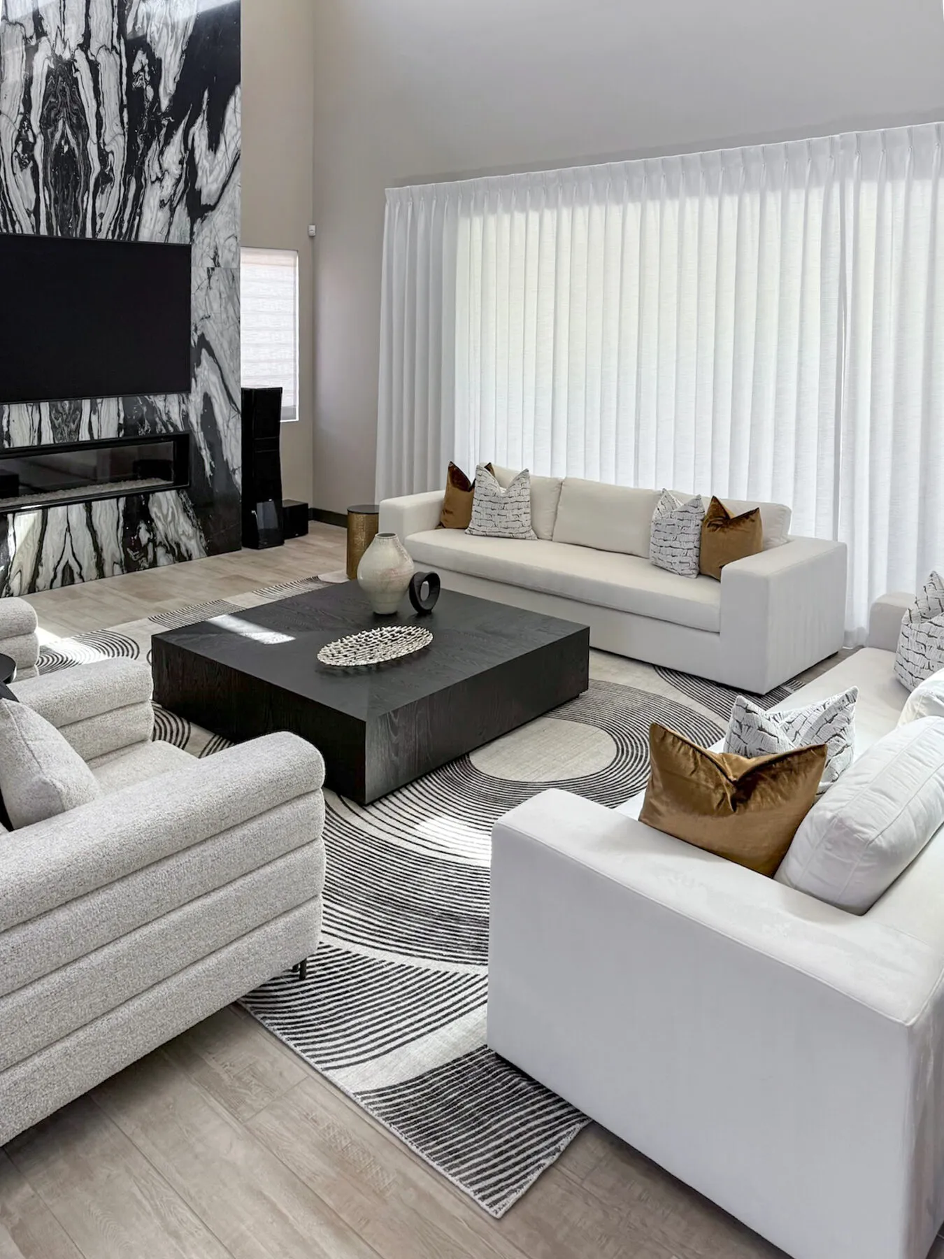 Tuxedo Sofa Facing Marble Feature Wall